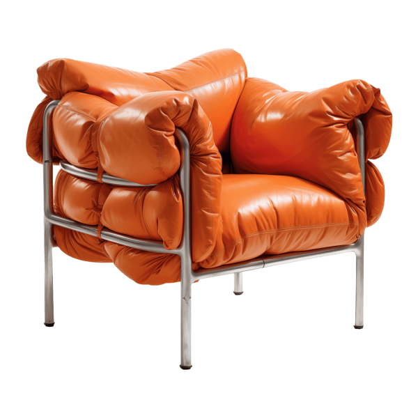 Living Room Accent Chair - Orange, Leather